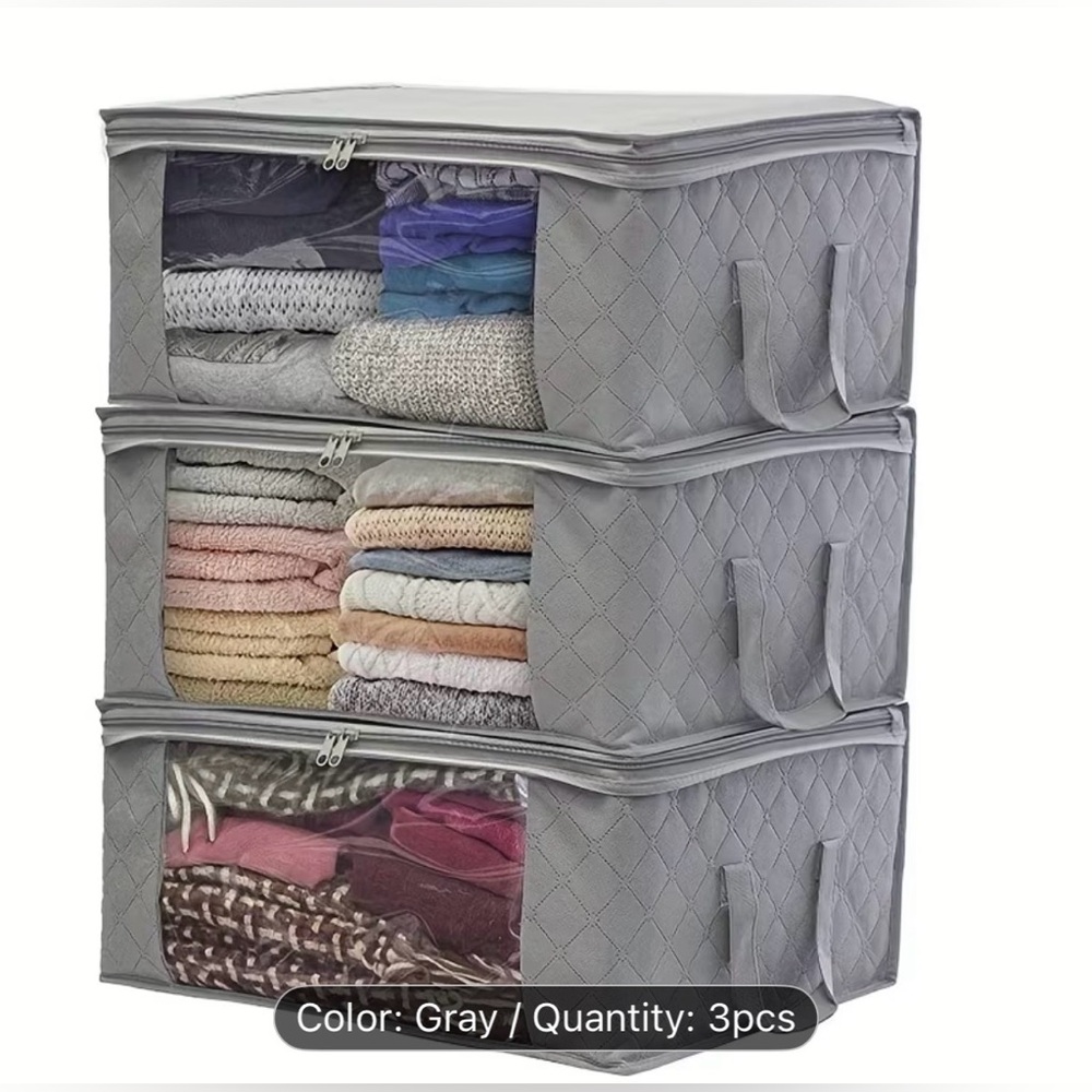 Gray Quilted Storage Bags - Set of 3 NIP